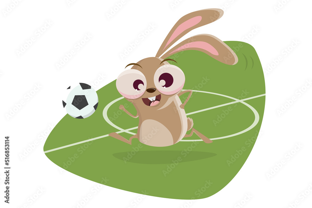 Obraz premium funny cartoon rabbit is playing soccer