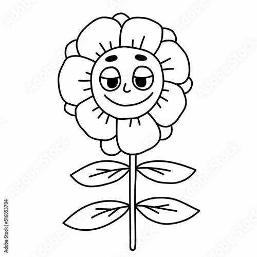 Funny cartoon character. Groovy element funky flower power. Vector illustration trendy retro style. Linear hand drawn doodle. Comic element for design and decor, sticker, poster, print, card