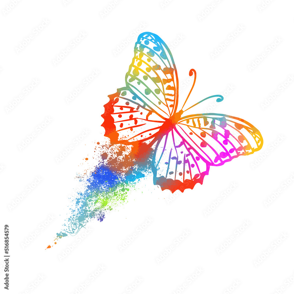 Abstract multicolored butterflies with splashes of paint. Vector illustration