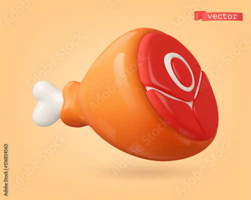 Ham, meat cartoon 3d vector icon