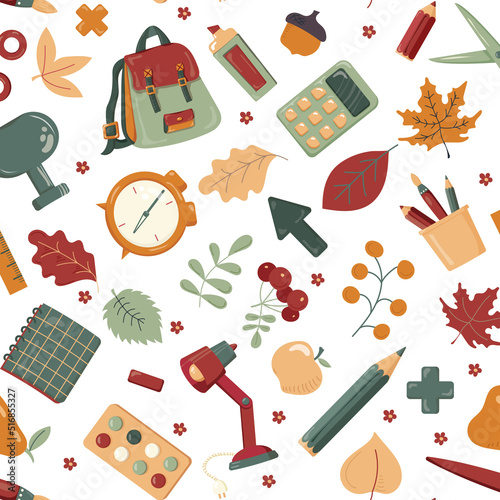 Back to school seamless pattern. Good for textile fabric design, wrapping paper and website wallpapers.