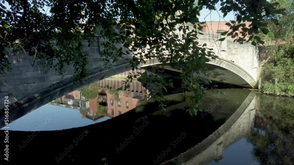 Panorama from White Friar's Bridge across the River Wensum in the city of Norwich, Norfolk on a bright summer morning