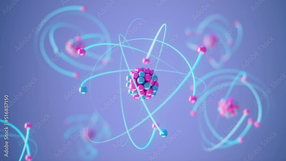 Abstract visualization of the molecule. Glowing atom symbol with electrones.