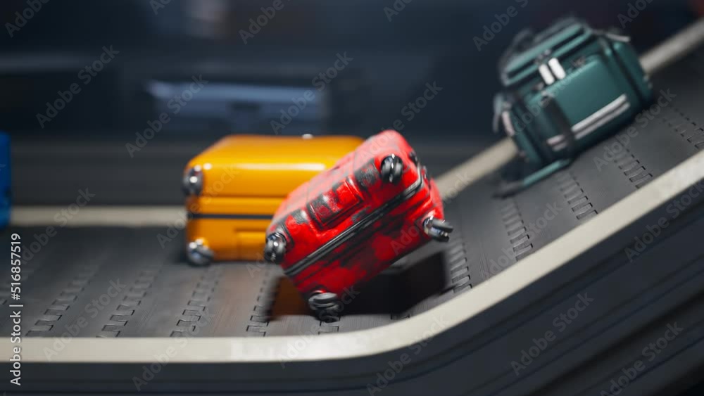 One red suitcase is forever lost in luggage limbo. Unlucky customer waiting 4K One red suitcase is forever lost in luggage limbo. Unlucky customer waiting 4K