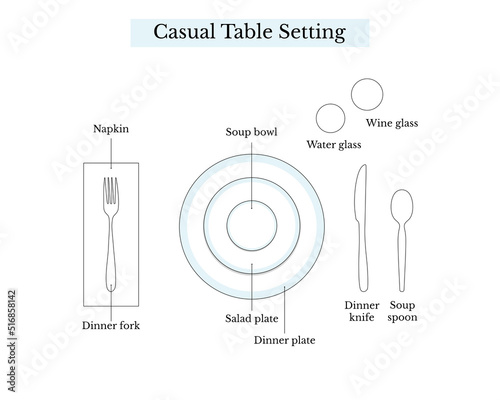 Casual table setting or layout, vector illustration