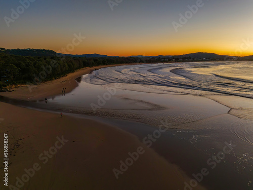 Aerial sunrise seascape on a cold Winter s morning