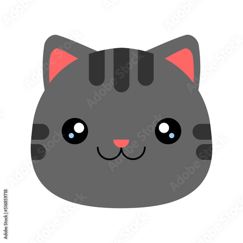 Cartoon head of a cute gray tabby cat.