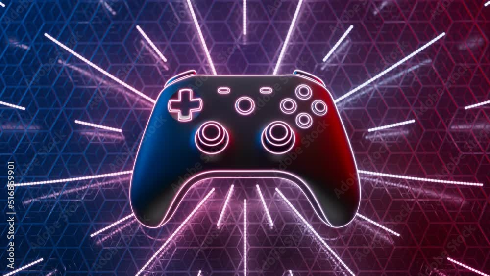 Video games concept. Glowing wireless gamepad. Multicolour video game controller