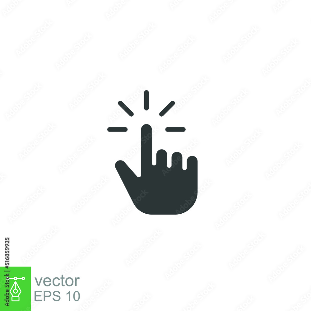 Obraz premium Clicking finger icon. Hand click, pointer symbol. Vector illustration isolated. Simple solid style. EPS 10. 