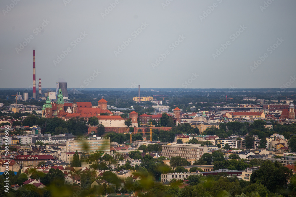 Panorama Krakowa z kopca kościuszki, w tle wawel