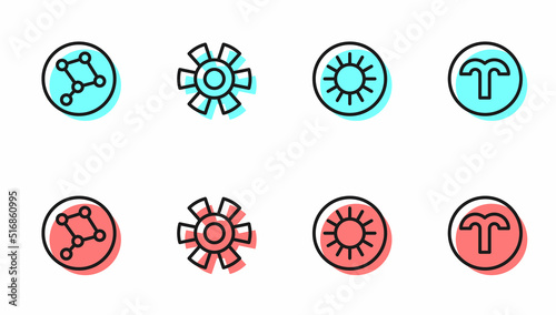 Set line Sun, Great Bear constellation, and Aries zodiac icon. Vector