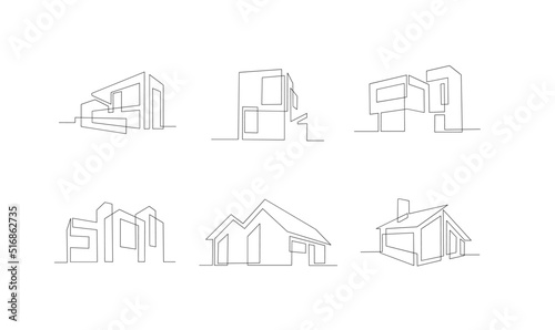 set collection Continuous one line drawing Modern house logo design of real estate house market agency