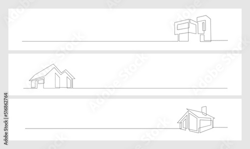 set collection Continuous one line drawing Modern house logo design of real estate house market agency