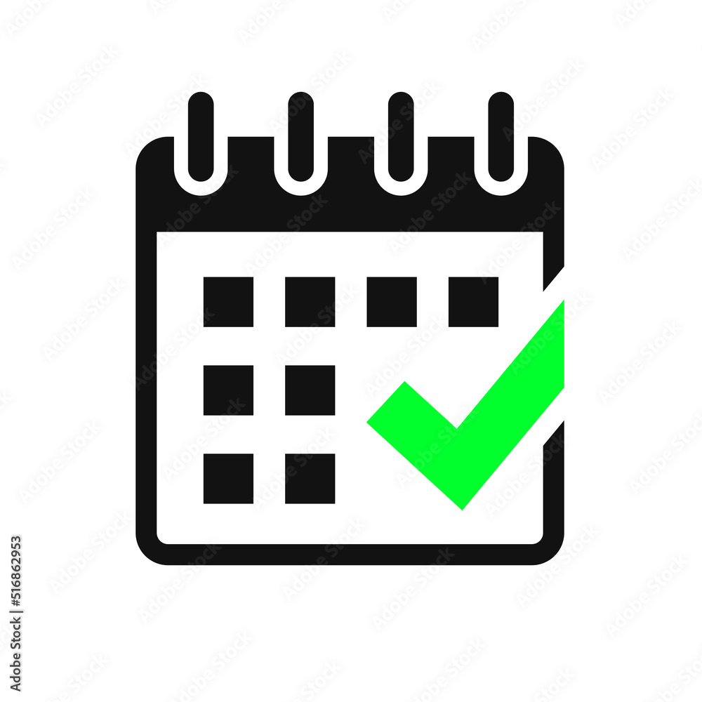 Calendar and check mark vector icon on white background Calendar and check mark vector icon on white background