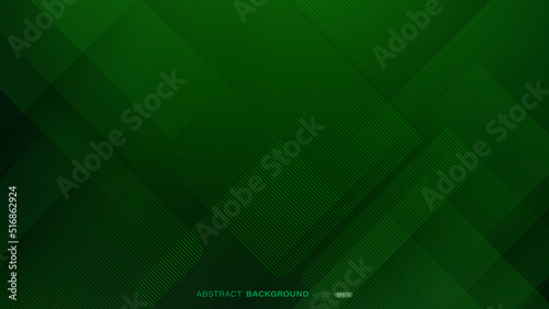 Abstract green square shapes with lines stripe and light on dark green background photo