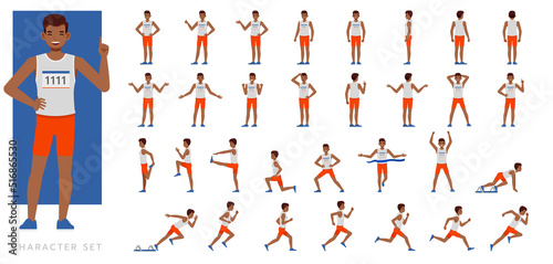 Big Set of Runner man character vector design. Presentation in various action with emotions, running, standing and walking.