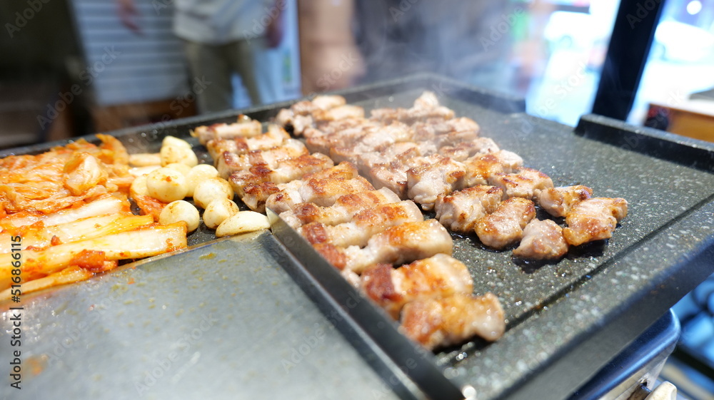 This food is samgyeopsal that you can eat in a Korean restaurant