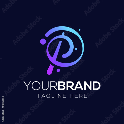Splash and letter P logo design template with colourful style
