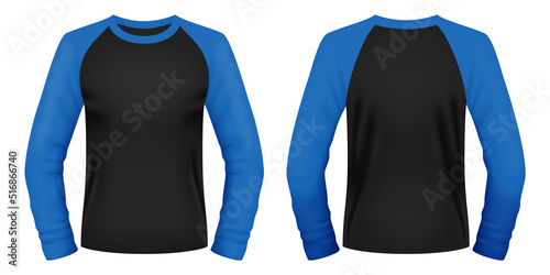 Long sleeve raglan t-shirt template. Front and back views. Vector illustration.