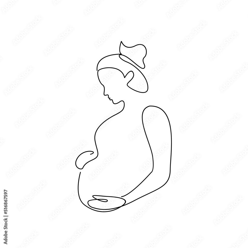 continuous one line drawing of happy pregnant woman editable hand drawn line art vector design