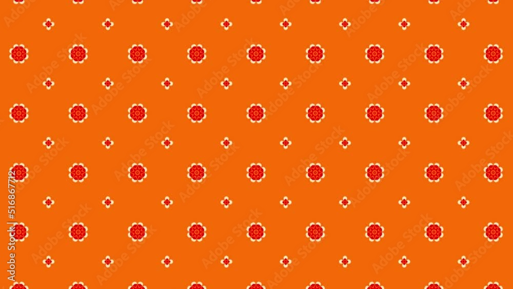 Computerized digital prints of small flowers on orange background for interior decor. Motion graphics. Computerized digital prints of small flowers on orange background for interior decor. Motion graphics.