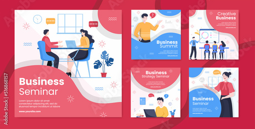 Business Seminar Social Media Post Template Flat Cartoon Background Vector Illustration