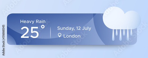 Heavy Rain weather widget ui design. Beauty mobile weather app. Professional web design, full set of elements. User-friendly design materials

