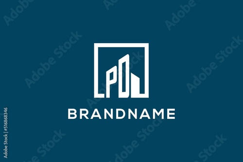 Letter PD with square shape logo style, modern and minimal logo for real estate