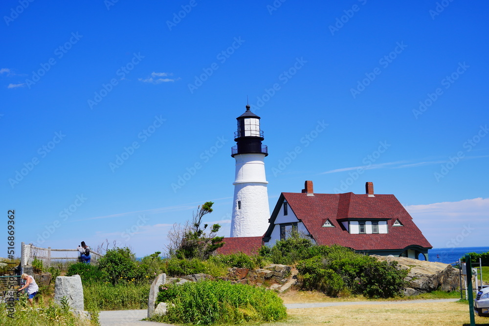 Portland, Maine, USA - 07 03 2022: The Portland Head Lighthouse in Cape Elizabeth, Maine, USA