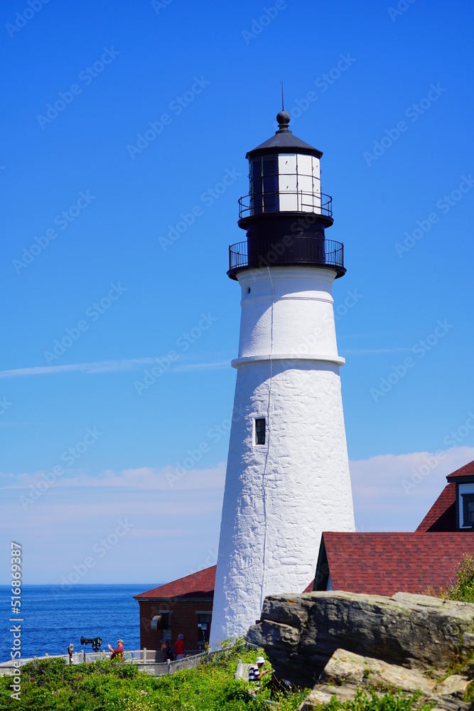 Portland, Maine, USA - 07 03 2022: The Portland Head Lighthouse in Cape Elizabeth, Maine, USA Portland, Maine, USA - 07 03 2022: The Portland Head Lighthouse in Cape Elizabeth, Maine, USA