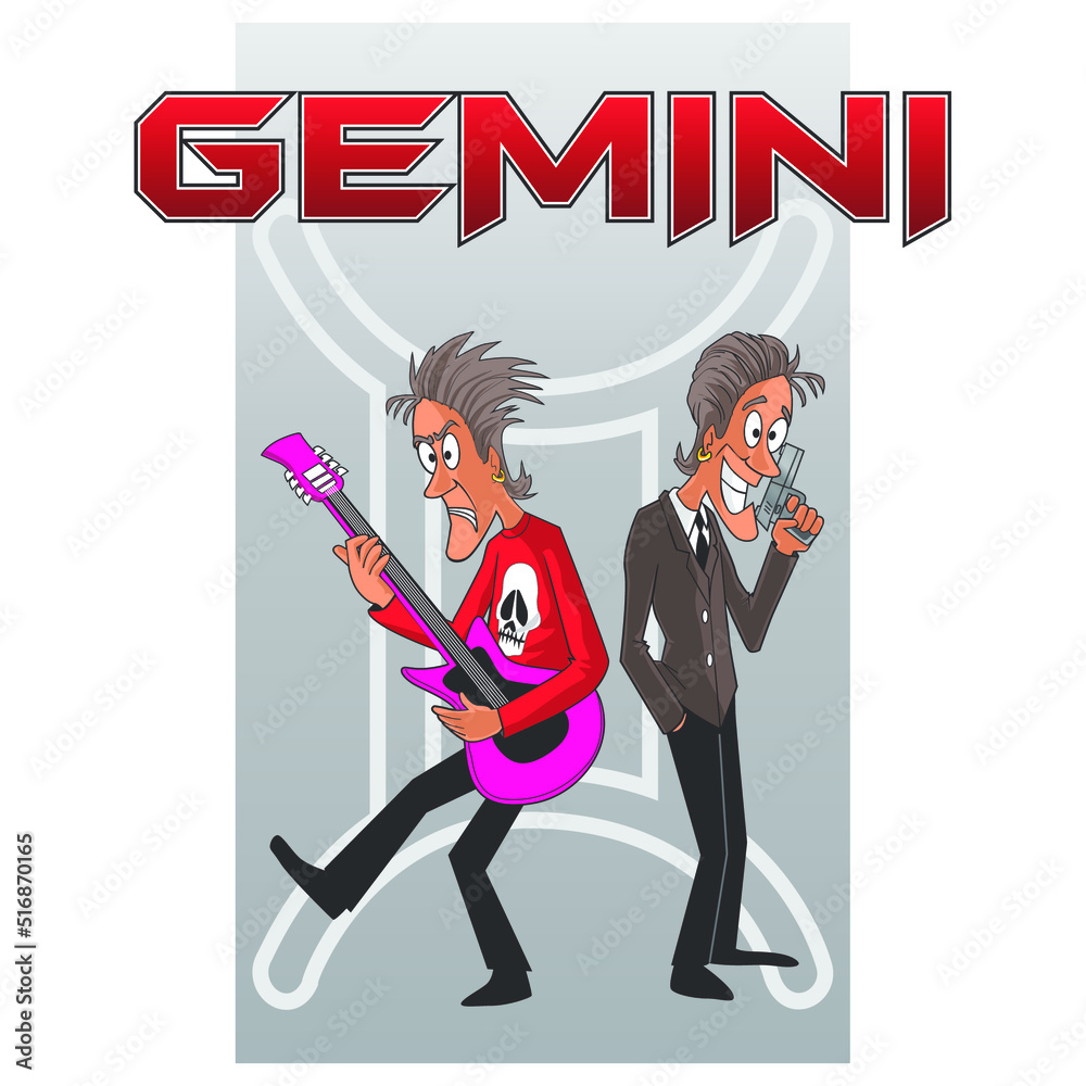 Gemini zodiac man funny cartoon vector design. Gemini zodiac man funny cartoon vector design.