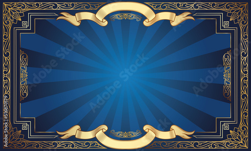 Golden ornate art deco vintage blank frame