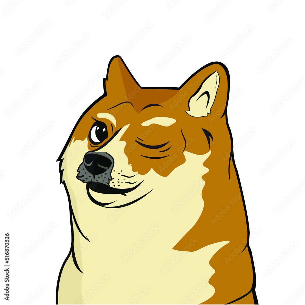 Shiba meme dog with one eye closed original vector illustrator Stock