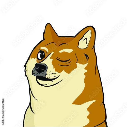 Shiba meme dog with one eye closed original vector illustrator