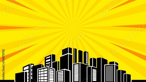 Comic background with city silhouette