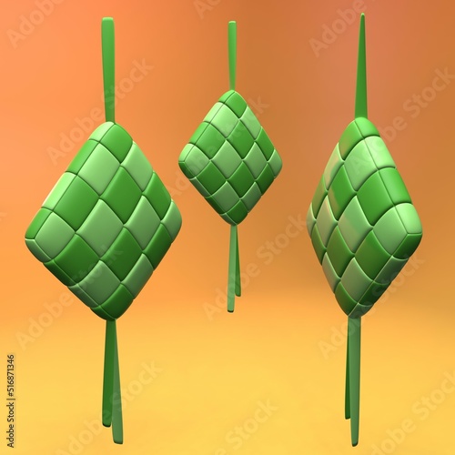 3d rendering. traditional ketupat food. 3D illustration of ketupat food. Business clip art isolated on a orange background photo