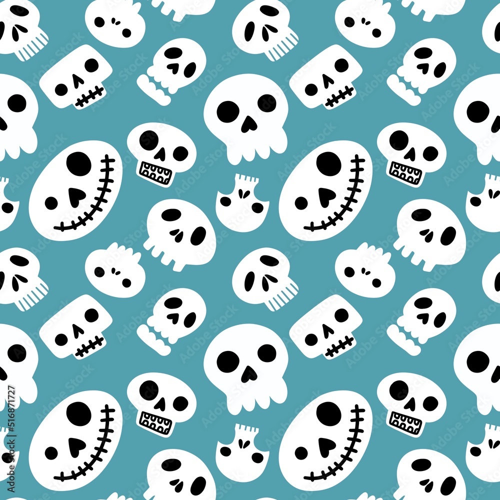 Halloween seamless cartoon sculls pattern for festive and wrapping paper and fabrics and clothes print and kids Halloween seamless cartoon sculls pattern for festive and wrapping paper and fabrics and clothes print and kids
