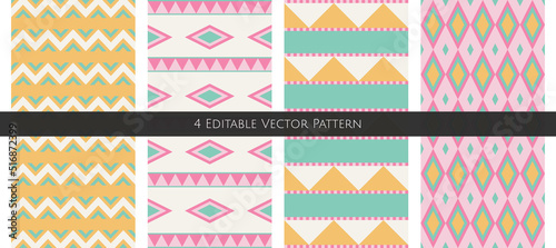 Native America-inspired editable vector. 4 sets of simple design. Aztec seamless pattern. For fabric, background, business use, etc.