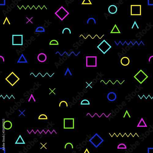 Memphis simple vector in neon color. 90s style seamless vector.