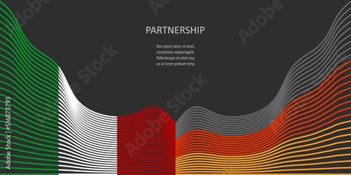 Concept of relationships between Germany and Italy. Waved national flags. Teamwork concept.