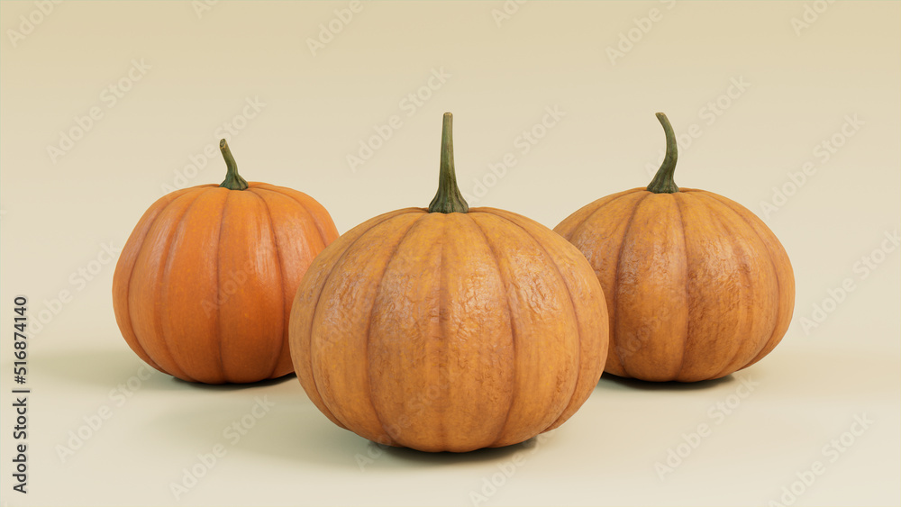 Seasonal background Wallpaper. Trio of Pumpkins on Cream color. Fall