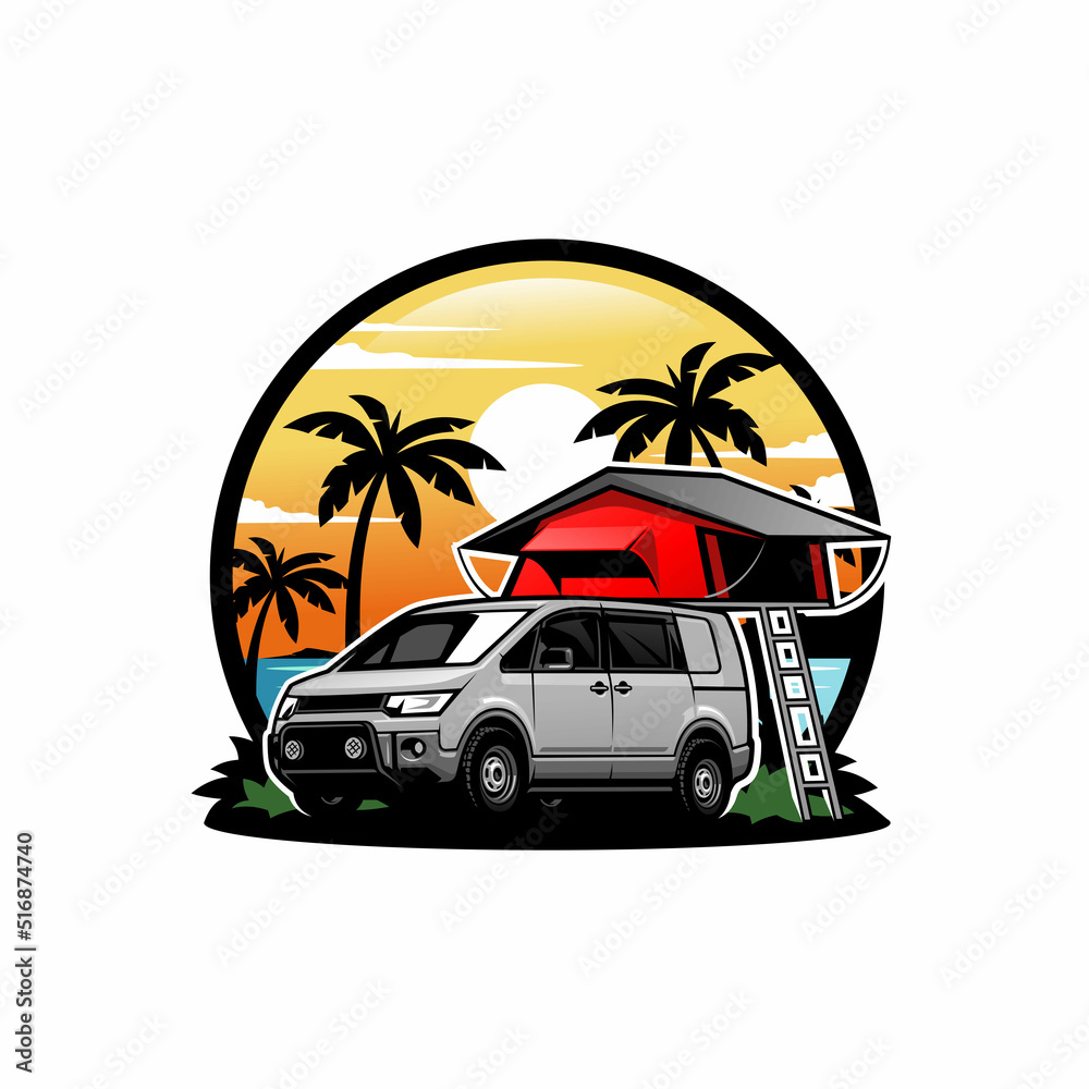 SUV, travel and camper van car illustration vector