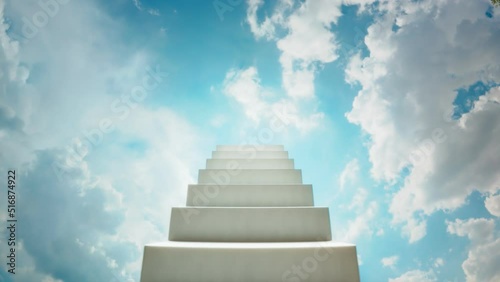 White marble stairway to heaven builds itself higher and higher in loop. 4K HD photo