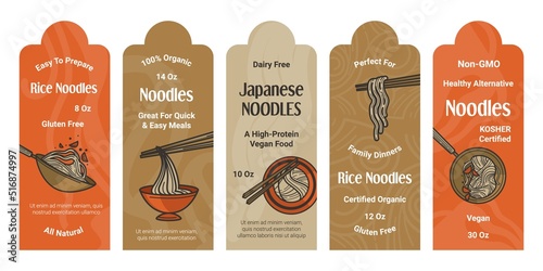 Package label design, emblem set for rice noodles