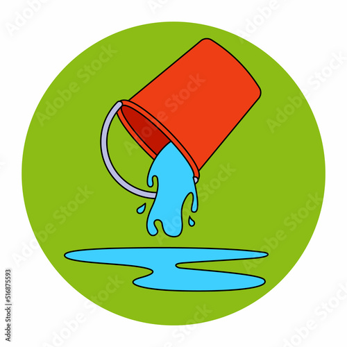 pour a bucket of water onto the floor. wash the floors. flat vector illustration.