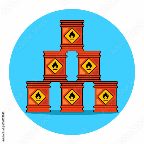 iron barrels storage pyramid. storage of flammable substances. flat vector illustration