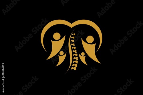 Family chiropractic clinic logo design. Backbone care illustration symbol.  