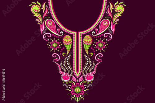 Ethnic Neck Collar Embroidery for fashion and other uses in vector. Geometric oriental pattern ethnic traditional flower necklace embroidery designs for fashion clothes, t-shirts in tribal style.