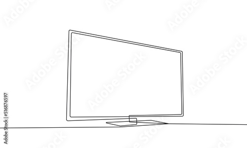 Continuous Line Art of TV Black Lines Drawing on White Background. One Line Monitor Abstract Simple Illustration for Minimalist Design. LCD Monitor Contour Abstract Drawing. Vector Illustration.