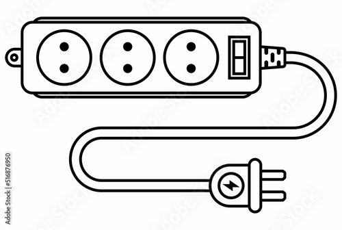 socket icon on the cord. extension cord for electrical appliances. flat vector illustration.